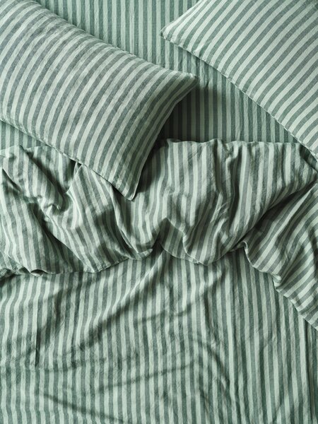 Pine Green Pembroke Stripe Linen Blend Duvet Cover | King | Piglet in Bed