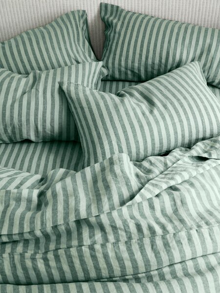 Pine Green Pembroke Stripe Linen Blend Fitted Sheet | Emperor | Piglet in Bed