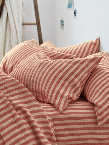 Sandstone Red Pembroke Stripe Linen Blend Pillowcases (Pair) | Standard | Piglet in Bed