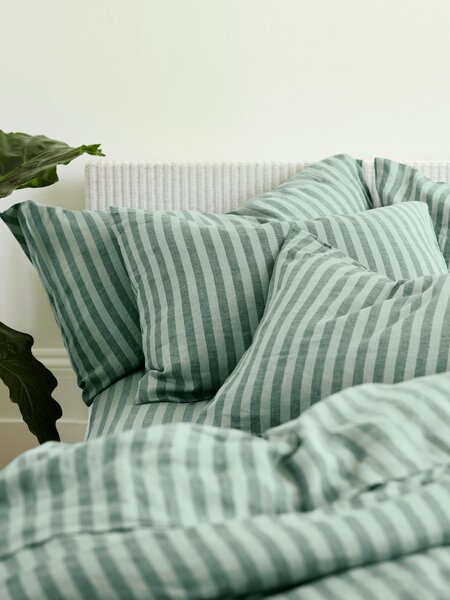 Pine Green Pembroke Stripe 100% Linen Pillowcases (Pair) | Square | Piglet in Bed