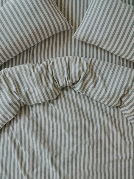 Fern Green Pembroke Stripe Linen Blend Duvet Cover | Double | Piglet in Bed