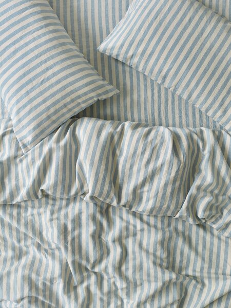 Coastal Blue Pembroke Stripe 100% Linen Duvet Cover | Single | Piglet in Bed