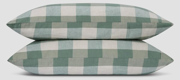 Elm Green Emsworth Check Linen Blend Pillowcases (Pair) | Square | Piglet in Bed
