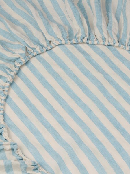 Coastal Blue Pembroke Stripe 100% Linen Fitted Sheet | Single | Piglet in Bed