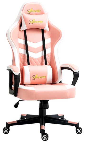 Vinsetto Racing Gaming Chair with Lumbar Support, Headrest, Swivel Wheel, PVC Leather Gamer Desk Chair for Home Office, Pink