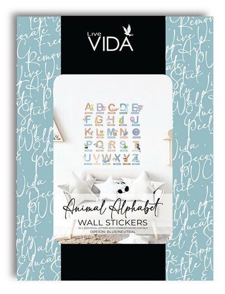 Live Vida Alphabet Wall Stickers with Animal Figures 26 pcs - Blue