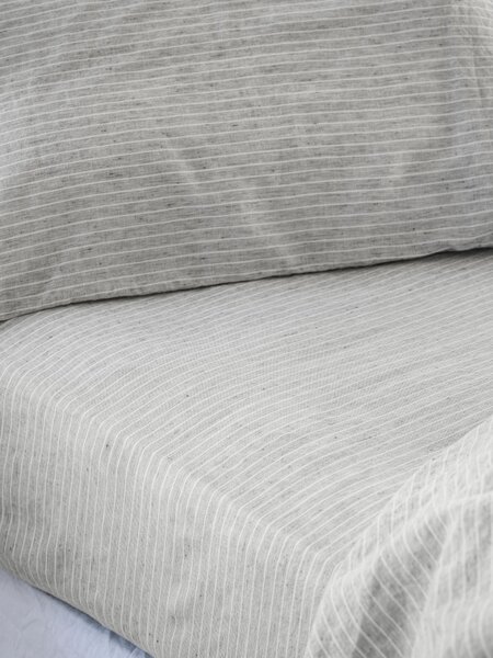 Grey Mini Stripe Linen Blend Fitted Sheet | Single | Piglet in Bed
