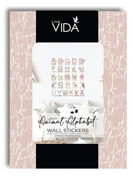 Live Vida Alphabet Wall Stickers with Animal Figures 26 pcs - Pink