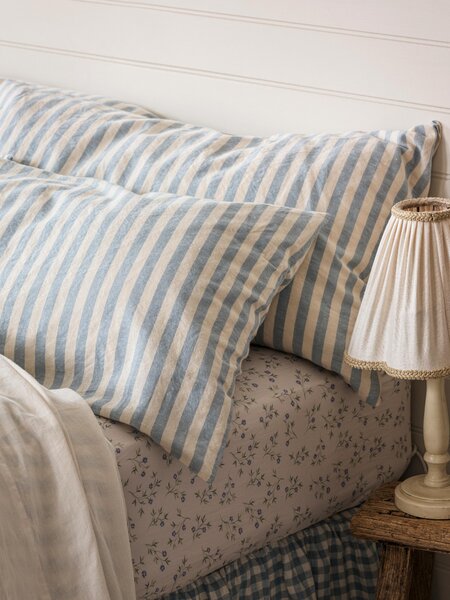 Coastal Blue Pembroke Stripe Linen Blend Pillowcases (Pair) | Standard | Piglet in Bed