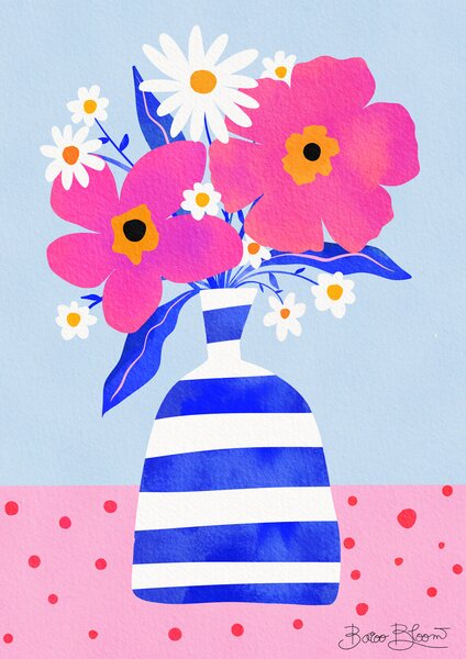 Illustration Maximalist Flower Vase, Baroo Bloom, (30 x 40 cm)