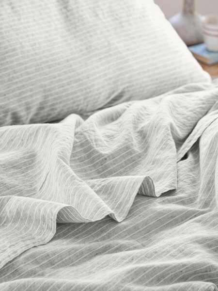 Grey Mini Stripe Linen Blend Flat Sheet | Single | Piglet in Bed