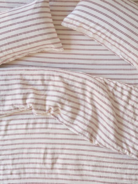 Rhubarb Kemptown Stripe Linen Blend Duvet Cover | Single | Piglet in Bed