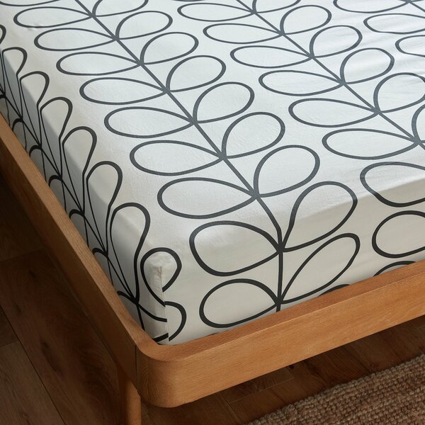 Orla Kiely Linear Stem 32cm Deep Bed Linen Fitted Sheet Charcoal