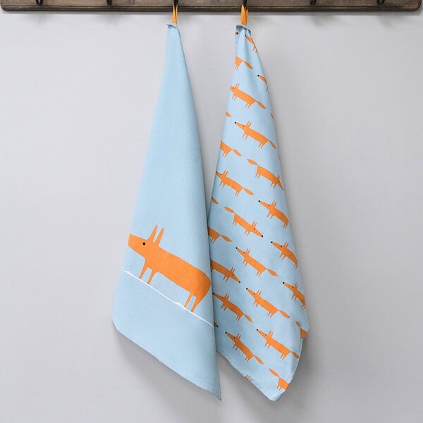 Scion Dexam Mr Fox Set of 2 Tea Towels Blue