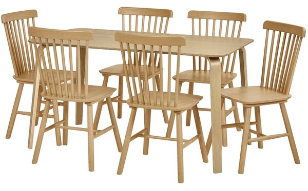 Kanata Oak Wooden Dining Table With 6 Soldotna Chairs