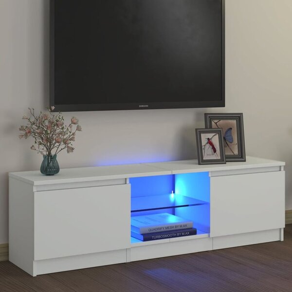 Baina 120cm Wooden TV Stand With 2 Doors And LED Lighting - White