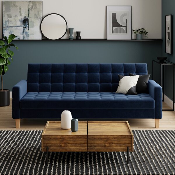 Harlow Storage Sofa Bed, Velvet Navy Navy