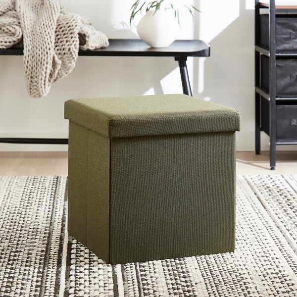 Faux Linen Cube Ottoman Olive