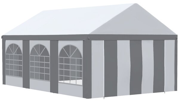 Outsunny 6 x 4m Galvanised Party Tent, Marquee Gazebo with Sides, Six Windows and Double Doors, for Parties, Wedding and Events, White and Grey