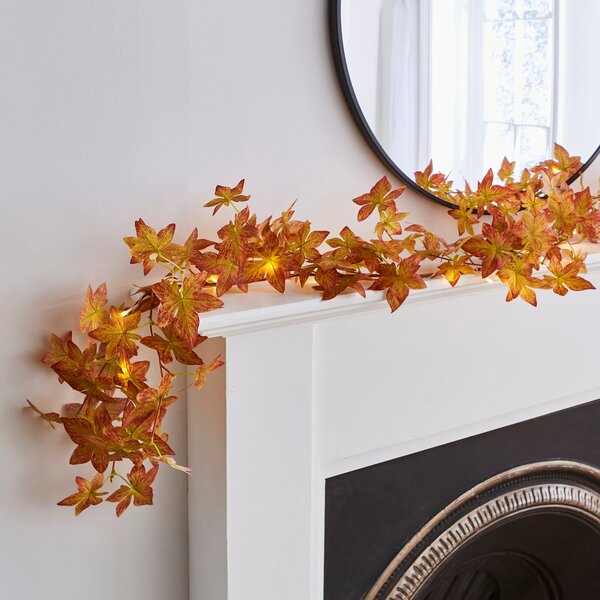 Artificial Autumnal Leaves Lit Garland Orange