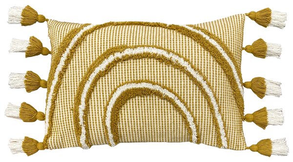 Furn. Rainbow Tuft Tasselled 30cm x 50cm Filled Boudoir Ochre