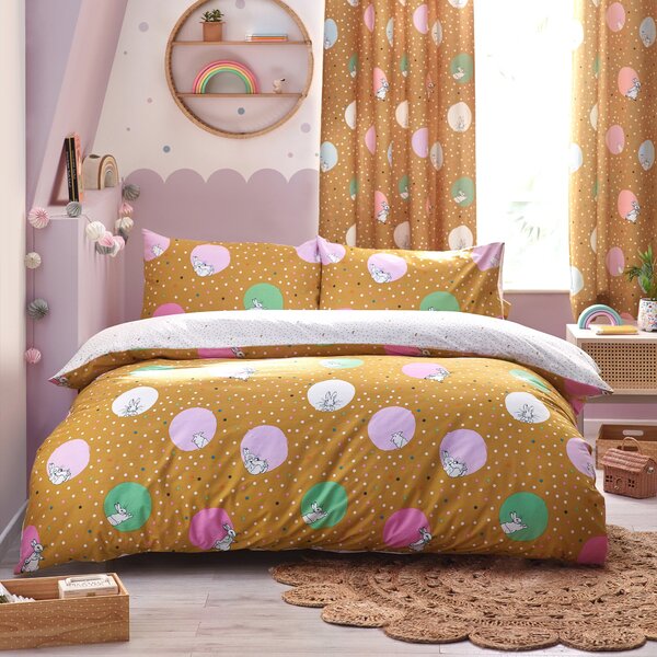 Peter Rabbit Dotty Spotted Reversible Duvet Cover Bedding Set Ochre