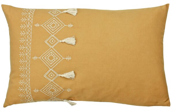 Furn. Pritta Cotton Embroidered Tasselled 40cm x 60cm Filled Boudoir Mustard
