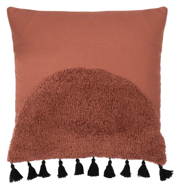 Furn. Radian Semi Circle Tufted Cotton Tasselled 45cm x 45cm Filled Cushion Brick