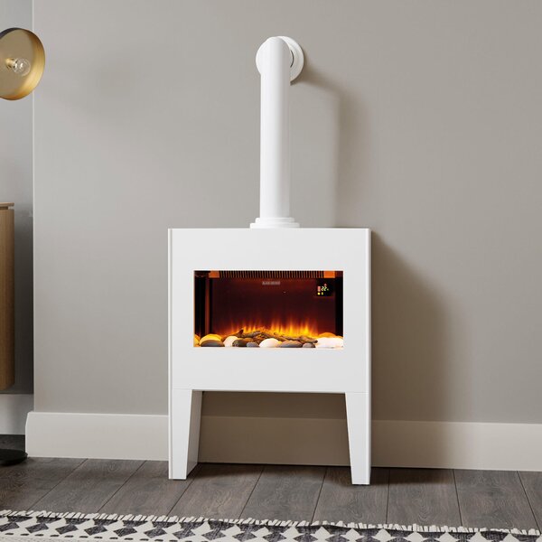 1.8KW Log Effect Fireplace with Chimney White