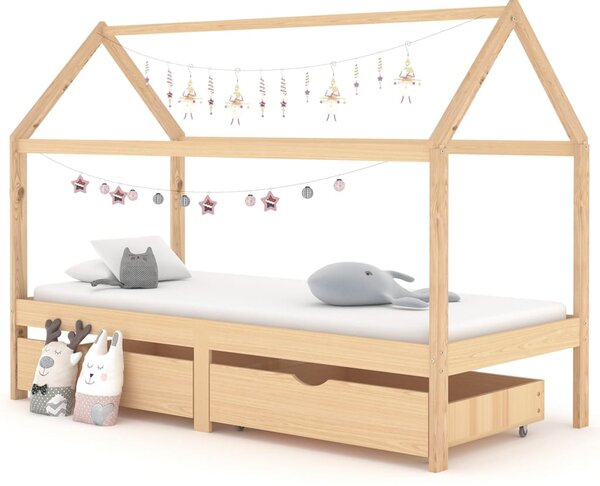 Kids Bed Frame with Drawers Solid Pine Wood 90x200 cm