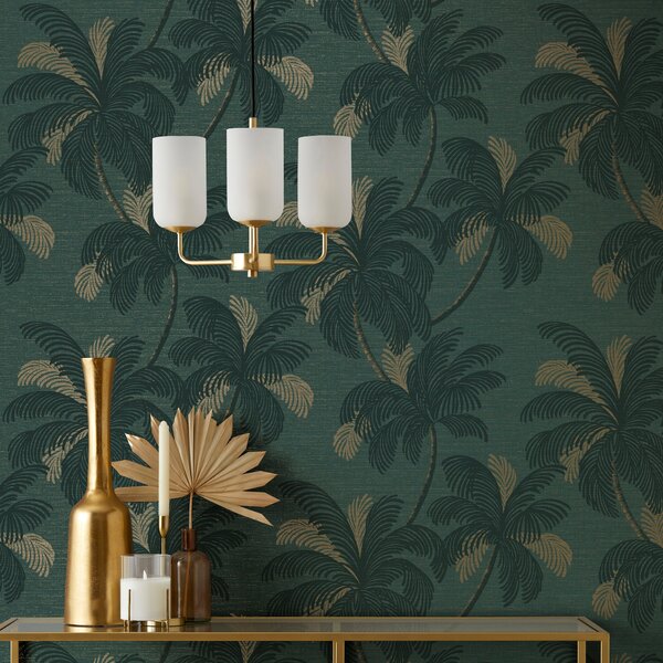 Palm Print Emerald Green Wallpaper Emerald