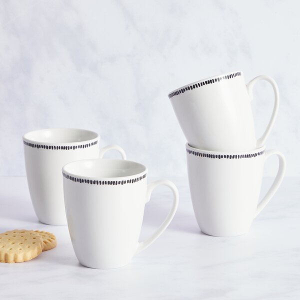 Set of 4 Stoneware Code Striped Mugs White