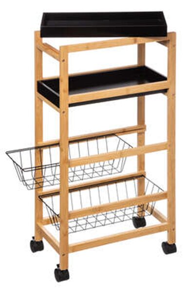 Bamboo Black Wire Kitchen Trolley Natural