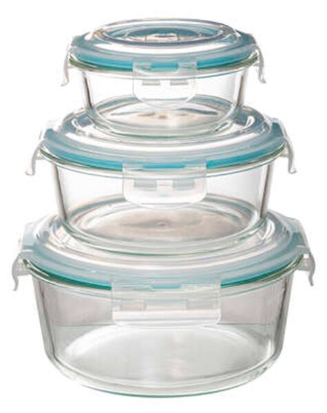Set of 3 Clip Top Round Glass Boxes Clear