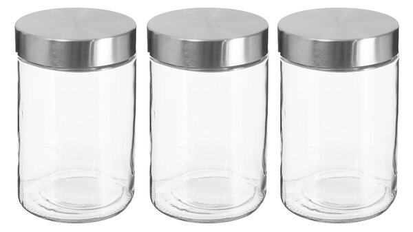 Set of 3 Screw Top Lid Glass Storage Jars Clear