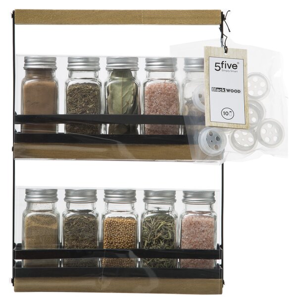 Metal & Bamboo Filled 10 Jar Spice Rack Set Natural