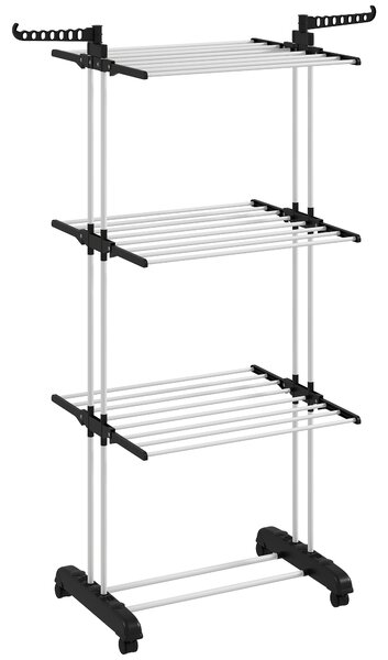 HOMCOM Laundry Drying Rack: Foldable 4-Tier Steel Clothes Airer with Castors, Indoor & Outdoor, Black Aosom UK