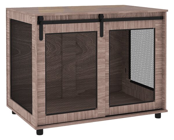 PawHut Dog Crate Furniture with Sliding Door for Large Dogs, 98 x 60 x 78cm, Walnut Brown