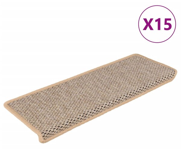 Stair Mats Self-adhesive Sisal-Look 15 pcs 65x21x4 cm Light Beige