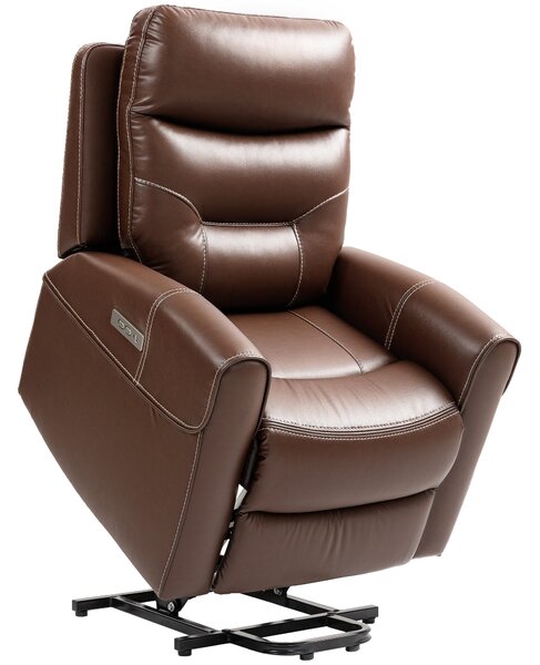 HOMCOM Power Lift Recliner Chair for Elderly, Overstuffed Faux Leather Riser and Reclining Chair with USB A+C Ports, Remote Control, Recliner Armchair for Living Room, Brown
