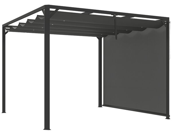Outsunny 3 x 3(m) Garden Pergola with Retractable Roof Canopy and Roller Shade, Aluminium Pergola Kit Gazebo, UPF30+ Sun Shade Shelter for Deck, Porch, Dark Grey