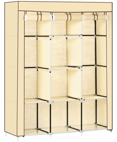HOMCOM Fabric Wardrobe, Portable Wardrobe, Clothes Storage Unit with 8 Shelves, 2 Hanging Rods, 125 x 43 x 162.5 cm, Beige