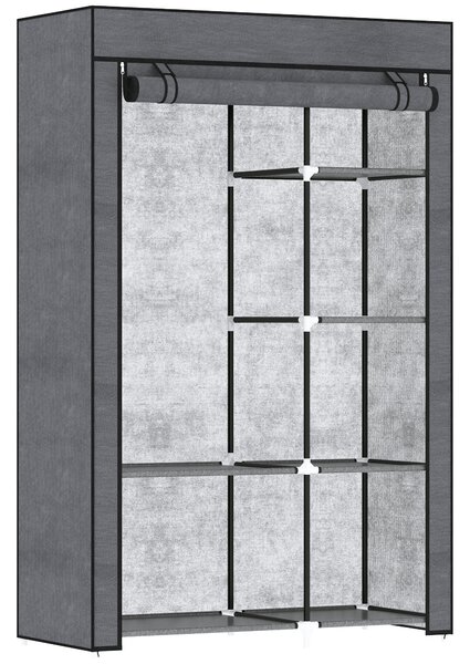 HOMCOM Rail and Six Shelf Fabric Wardrobe - Dark Grey