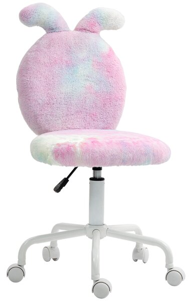 HOMCOM Fuzzy Office Chair with Bunny Ears, Faux Fur Swivel Desk Chair, Armless Makeup Vanity Chair with Adjustable Height for Bedroom, Study Room, Colourful