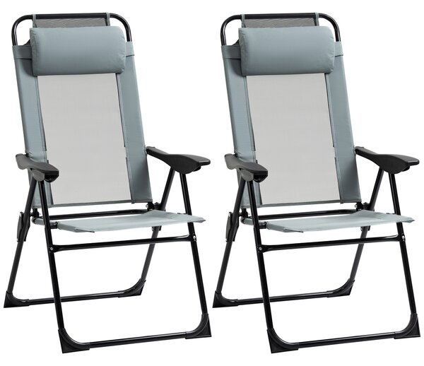 Outsunny Set of 2 Portable Folding Recliner Chair Outdoor Patio Chaise Lounge Chair with Adjustable Backrest, Grey