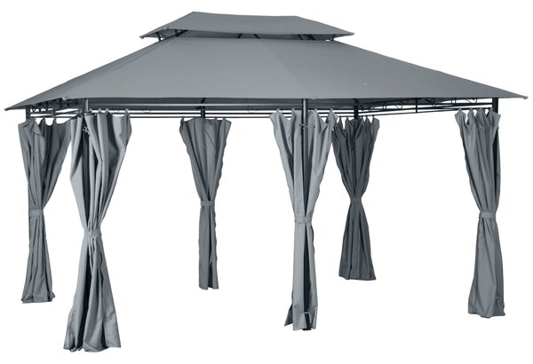 Outsunny 10 x 13ft Metal Gazebo Outdoor 2-Tier Steel Frame Gazebo with Curtains Outdoor Backyard, Black/Grey Aosom UK