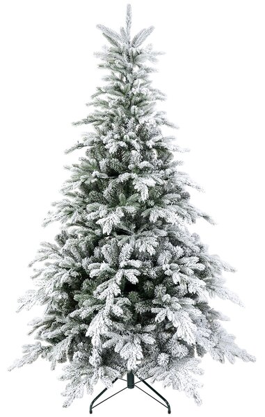 HOMCOM 5ft Prelit Snow Flocked Artificial Christmas Tree with Warm White LED Light and 931 Tips, Metal Base, Snowy Realistic Xmas Tree Aosom UK