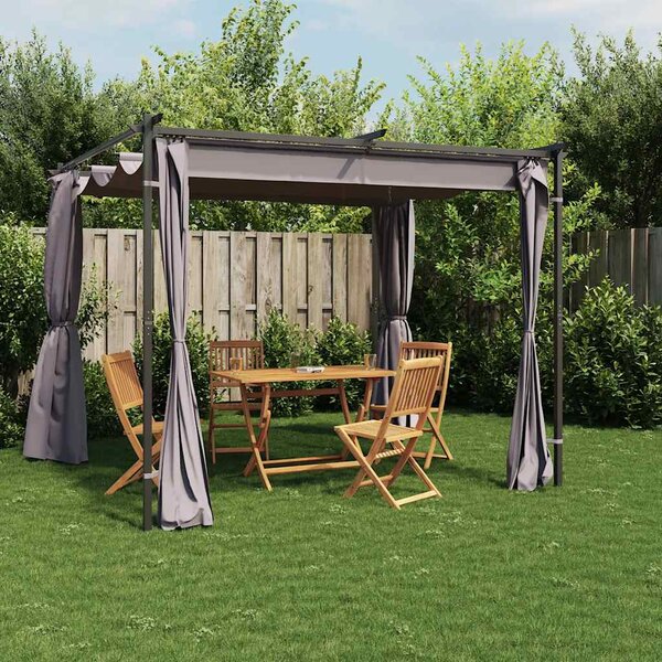 Gazebo with Curtains 3x3 m Anthracite Steel