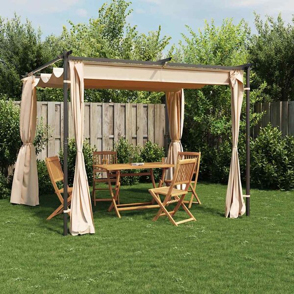 Gazebo with Curtains 3x3 m Cream Steel