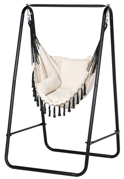 Outsunny Hammock Swing Chair with Stand, Cushioned Hammock Chair for Indoor & Outdoor Relaxation, Cream White